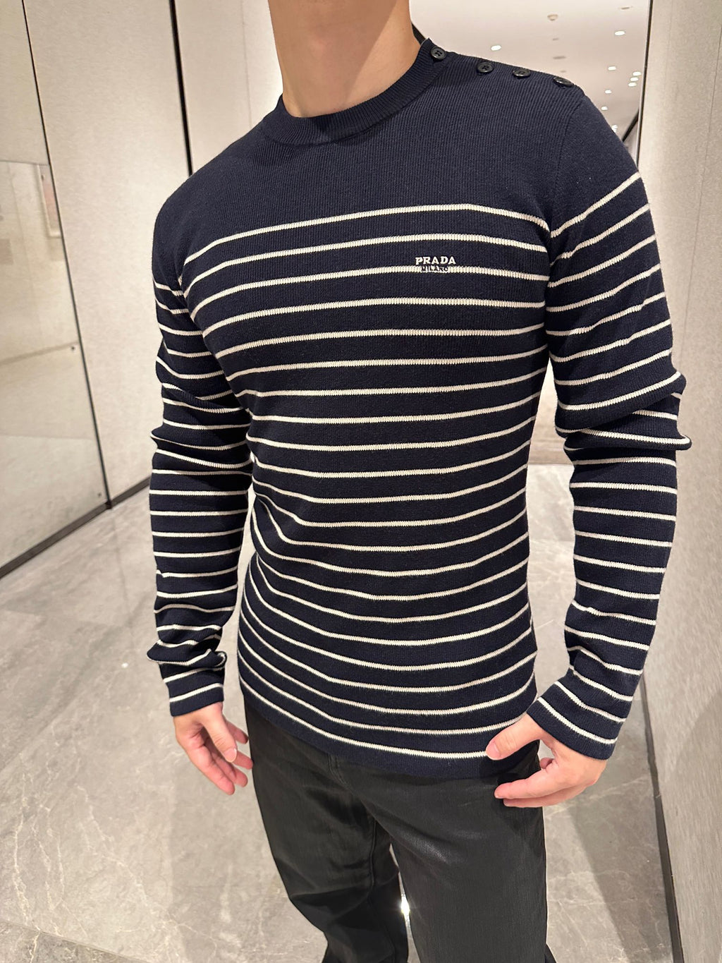 2026 New GS Striped Embroidered Button-Side-Opening Jumper (25342-B35)