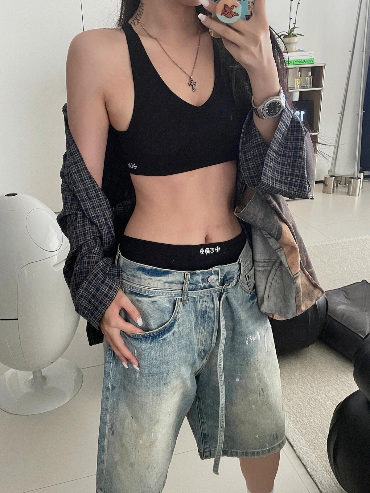 2026 New GS Ink-Washed Denim Shorts (CC956-B00)