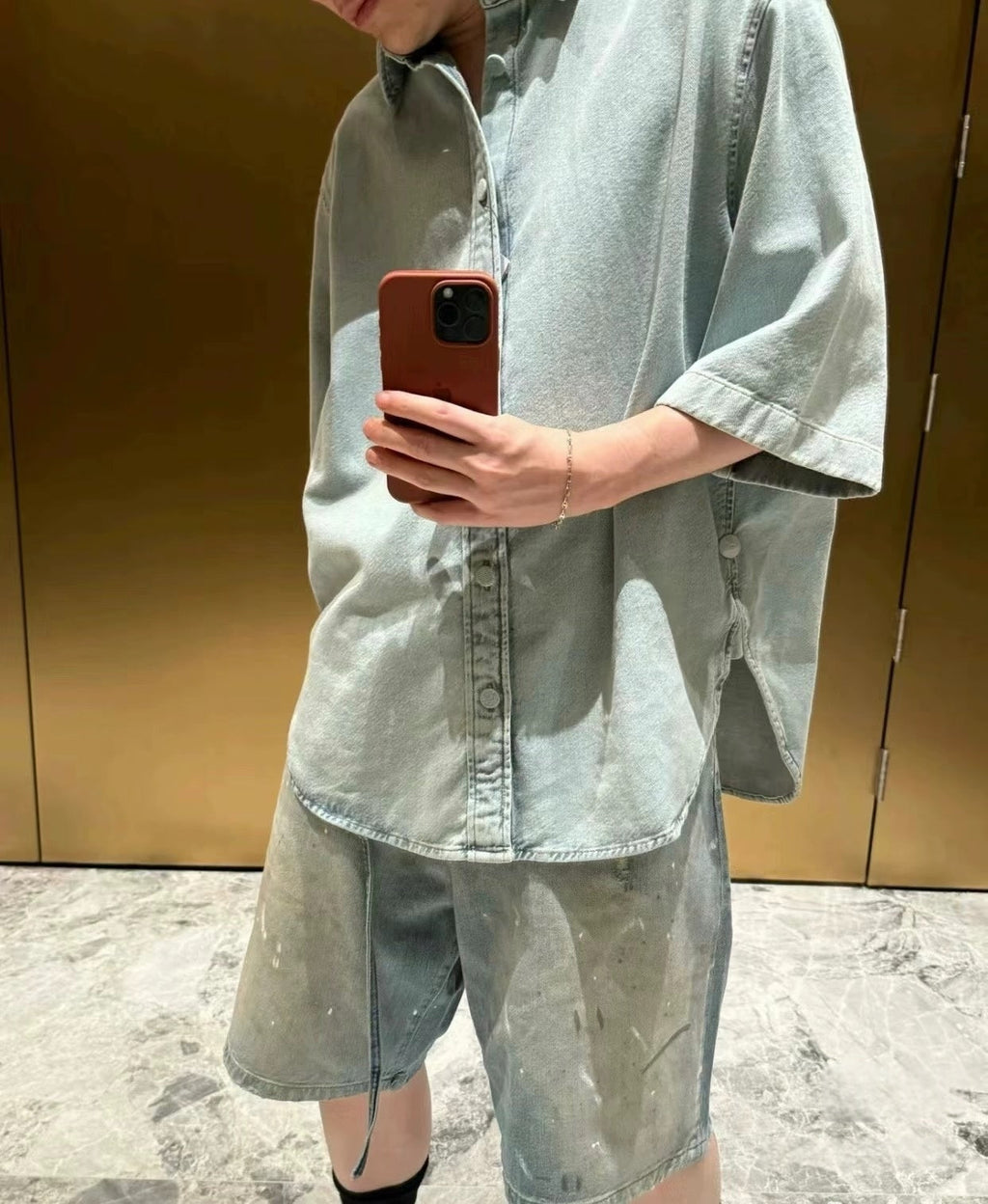 2026 New GS Ink-Washed Denim Shorts (CC956-B00)