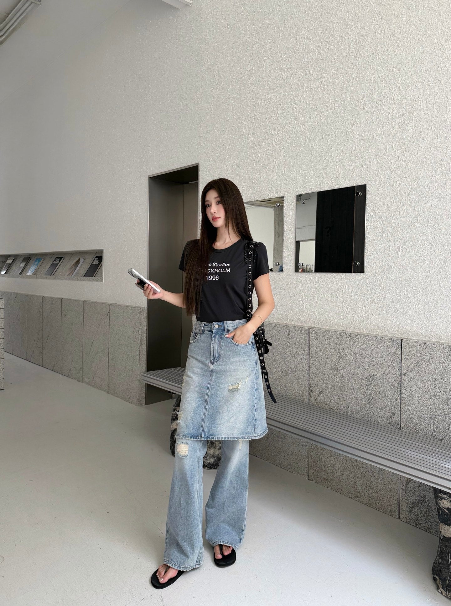 2026 Women's GS Fake Two-Piece Denim Skirt Pants (FF751)