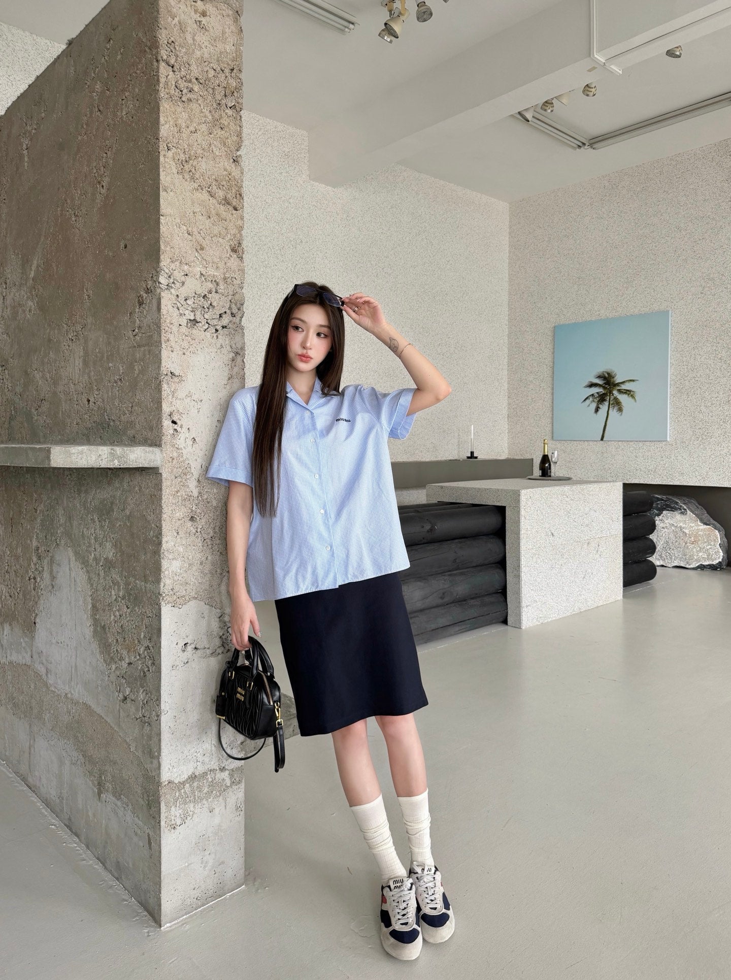 2026 Women's GS Logo Embroidered Checkered Shirt (FF773)