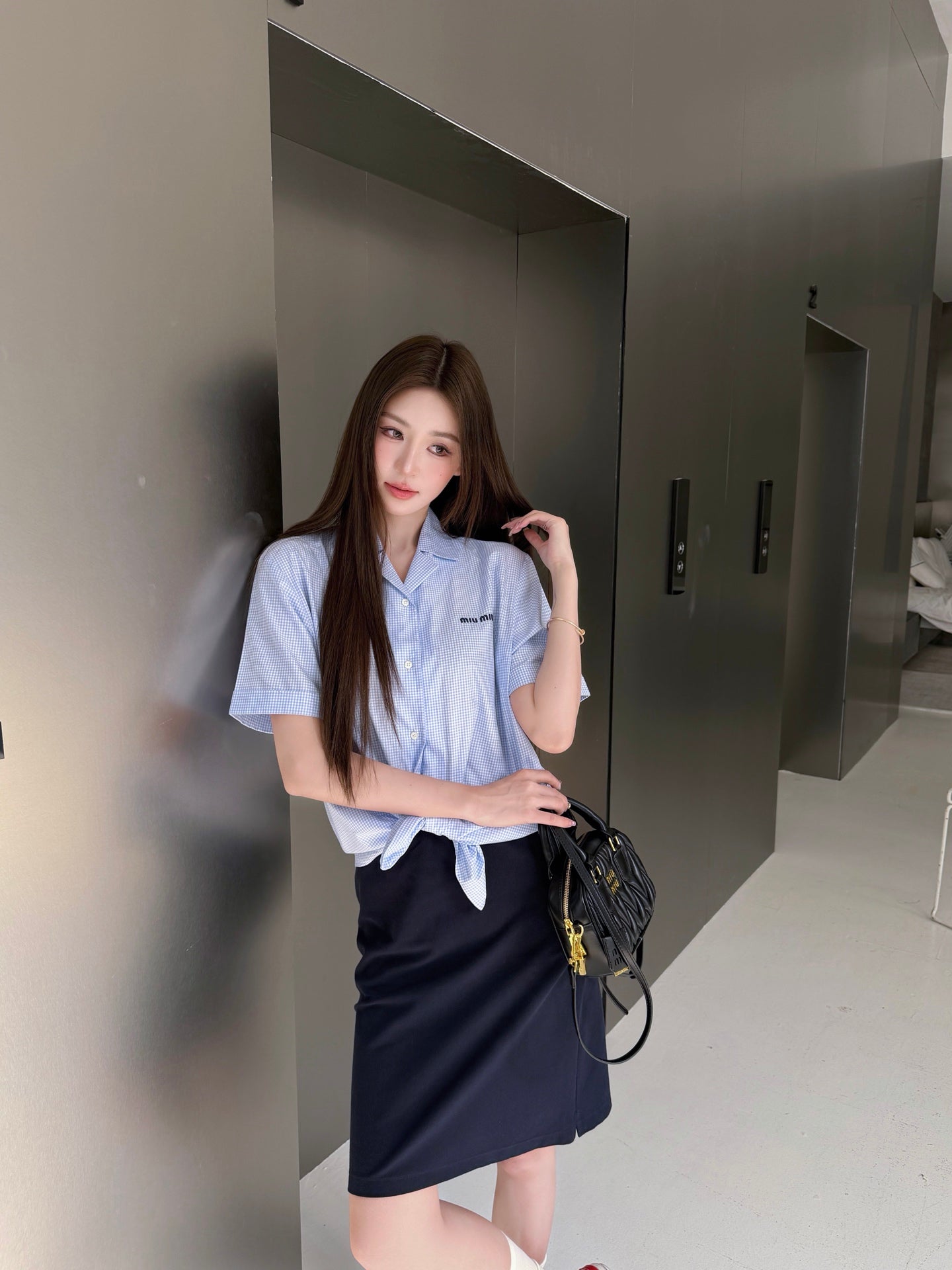 2026 Women's GS Logo Embroidered Checkered Shirt (FF773)
