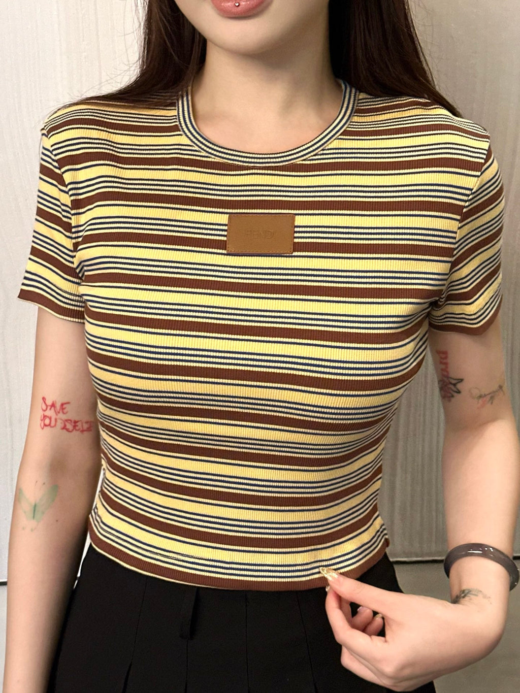 2026 Women's GS Leather Striped Short Sleeve (EE423)