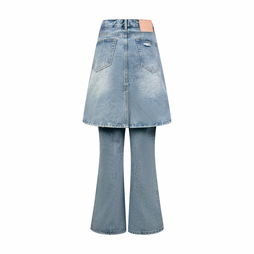 2026 Women's GS Fake Two-Piece Denim Skirt Pants (FF751)